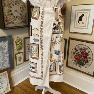Estevan Ramos Beige & White Upcycled Cotton Tablecloth Midi Wrap Skirt Size 6